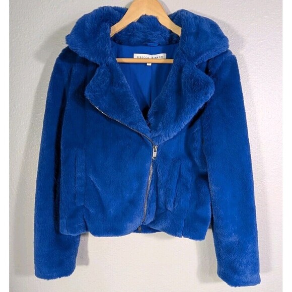 Rebecca Minkoff Henderson Faux Fur Zip Front Jacket Royal Blue Small - Picture 2 of 8